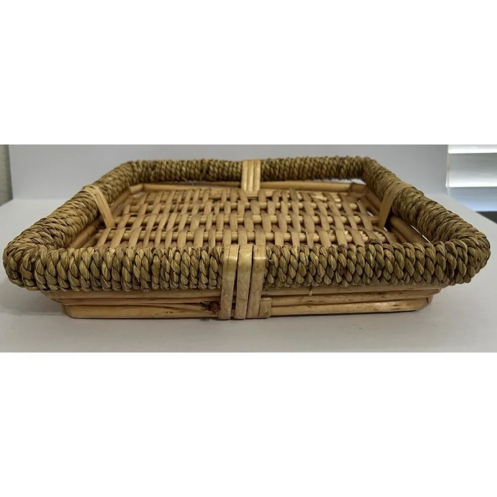 Woven Wicker Rattan Braided Square Bohemian Rustic Serving Basket Wall Decor